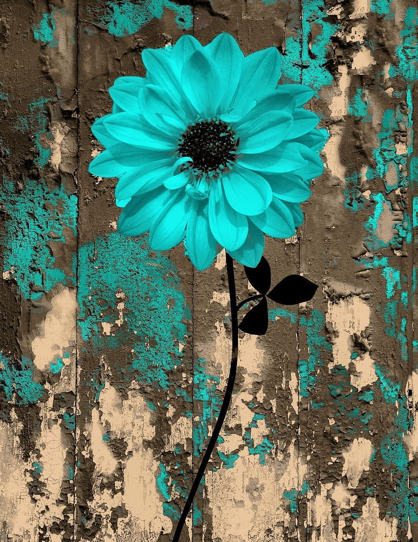 Rustic Teal Brown Floral Bedroom Bathroom Wall Art Home Decor Matted â. Marketing News & Fi. Floral Bedroom, Flower Painting, Flower, Turquoise Floral HD phone wallpaper